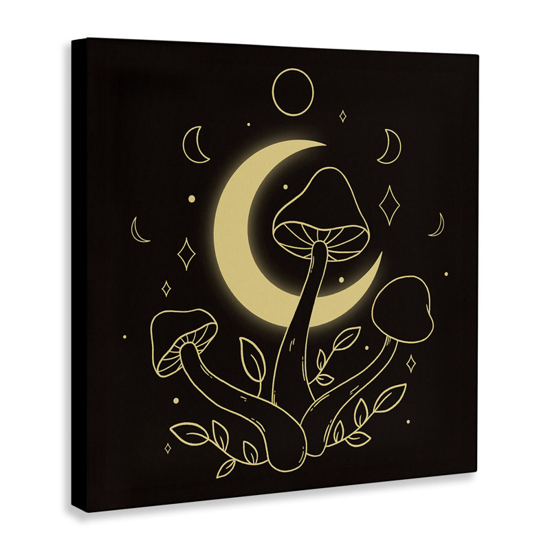 Art mural sur toile, "Dancing Mushroom & Moon" par Ahmad Mêmeh Hussein, H 30 po x l 30 po