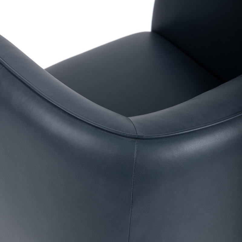Rinner Leather Swivel Club Chair, Mystic Navy Genuine Leather