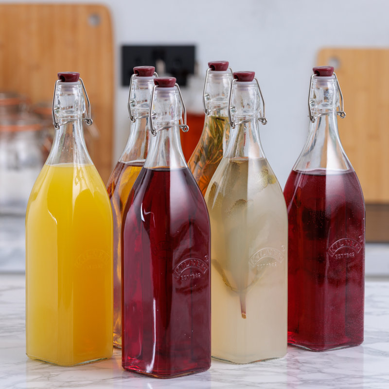 Square Clip Top Bottles - Set Of 6, 34 Oz
