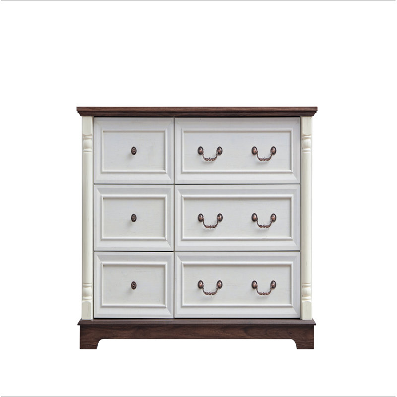 Commode 6 tiroirs style campagnard avec base en bois rustique, commode de rangement pour la chambre à coucher, le salon, belle et robuste