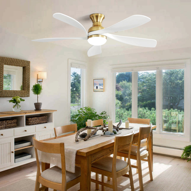 Ventilateur de plafond 52 pouces avec 3 lumières à DEL à intensité variable réversible et silencieuse, Or, Blanc