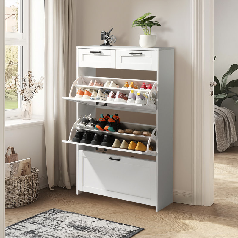 3 Shoe Storage Flip Drawers And 2 Small Drawers Shoe Cabinet White