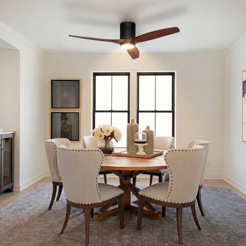 52" Solid Wood Ceiling Fan with Light, Remote+Wall Control, 5600+CFM High-AirflowL ow Profile Flush Mount Quiet Reversible DC Motor, 6-Speed 3CCT Dimmable ﻿