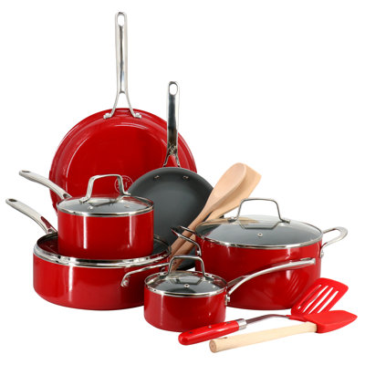 Martha Stewart Lockton 14 Piece Ceramic Nonstick Aluminum Cookware Set in Martha Blue