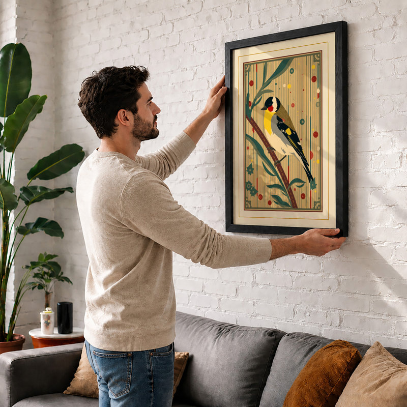 Bird Art Deco - Framed Print, A2 - 59.4 x 42.0 cm, Black