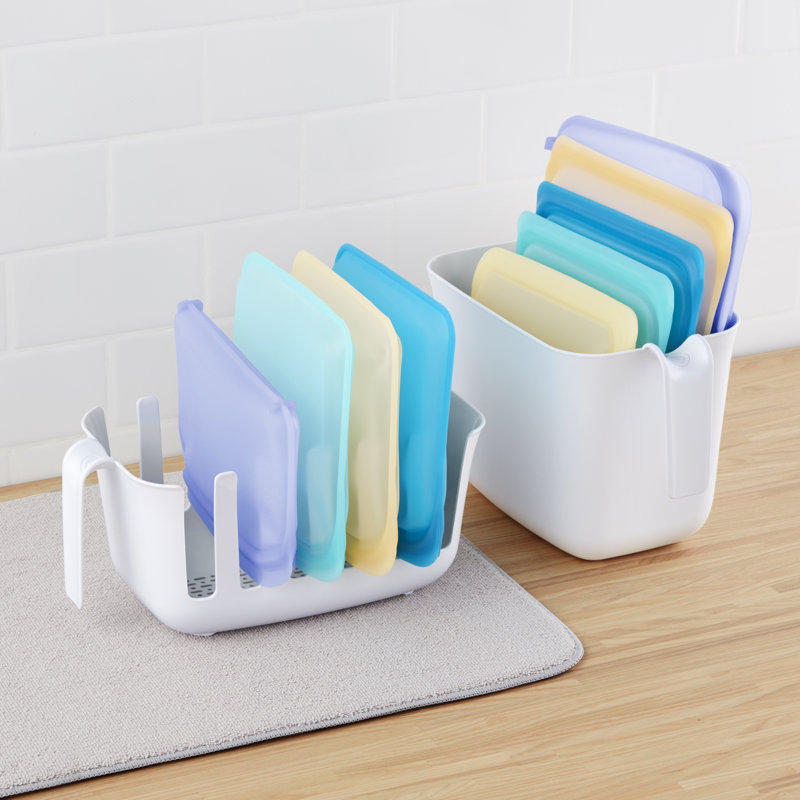 Ensemble de bacs de séchage et de sacs réutilisables YouCopia® Dry + Store ™, organisateur de rangement de sacs en silicone