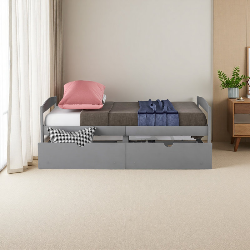 Lit plateforme avec deux tiroirs, Gris