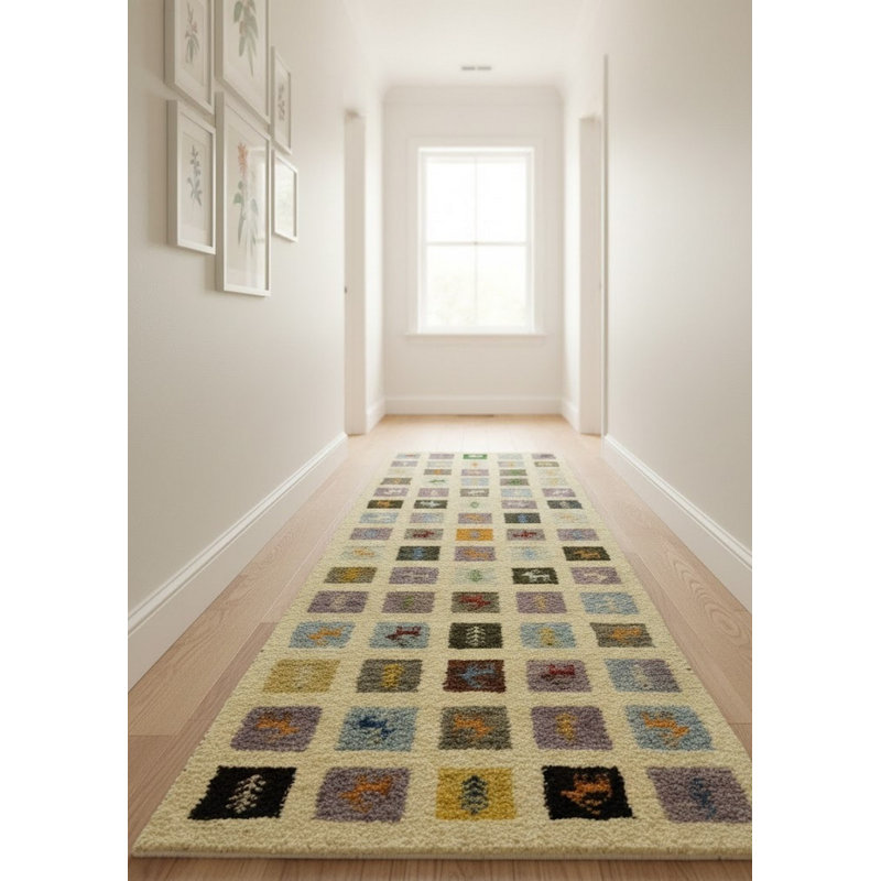 Tapis beige / brun en laine noué à la main