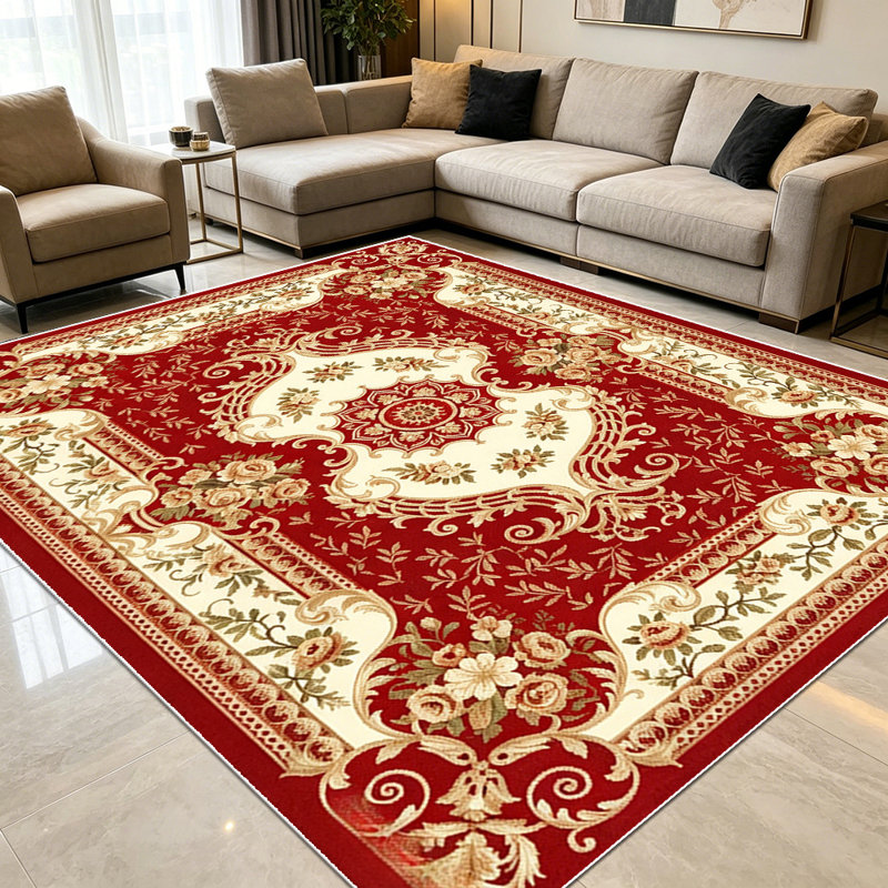 1PC Burgundy Red Vintage Ornate Floral European Style area rugs for Living Room, Soft and Comfortable, Suitable for all seasons, easy-to-maintain, machine washable Indoor floor mat, Under Table Farmhouse suitable for dining table, bedroom, entryway,