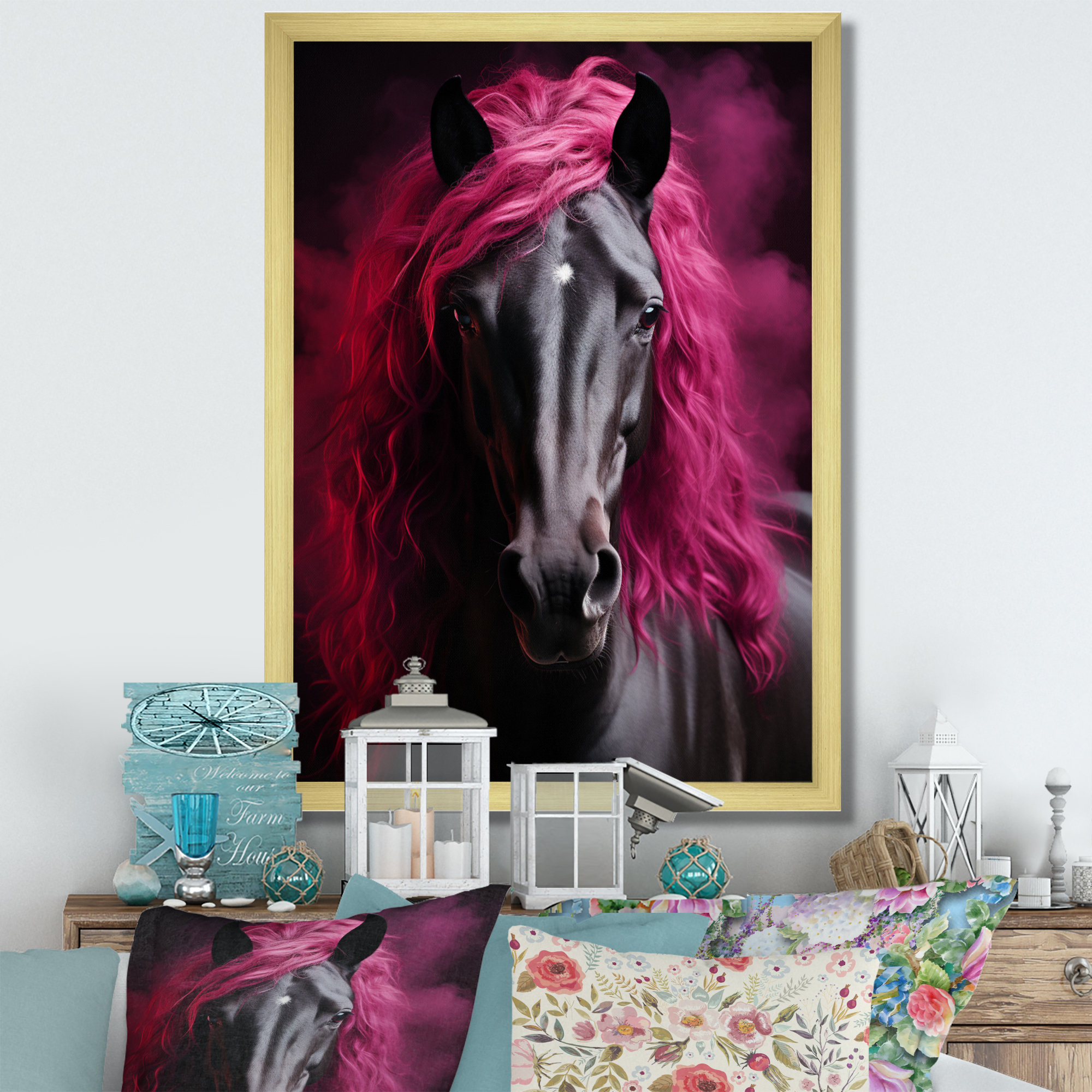 pink horse wall art