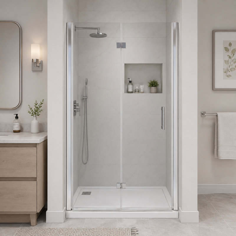 34" W x 72" H Bifold Shower Door with 1/4" Tempered Glass, Adjustable Width & Reversible Installation, Chrome