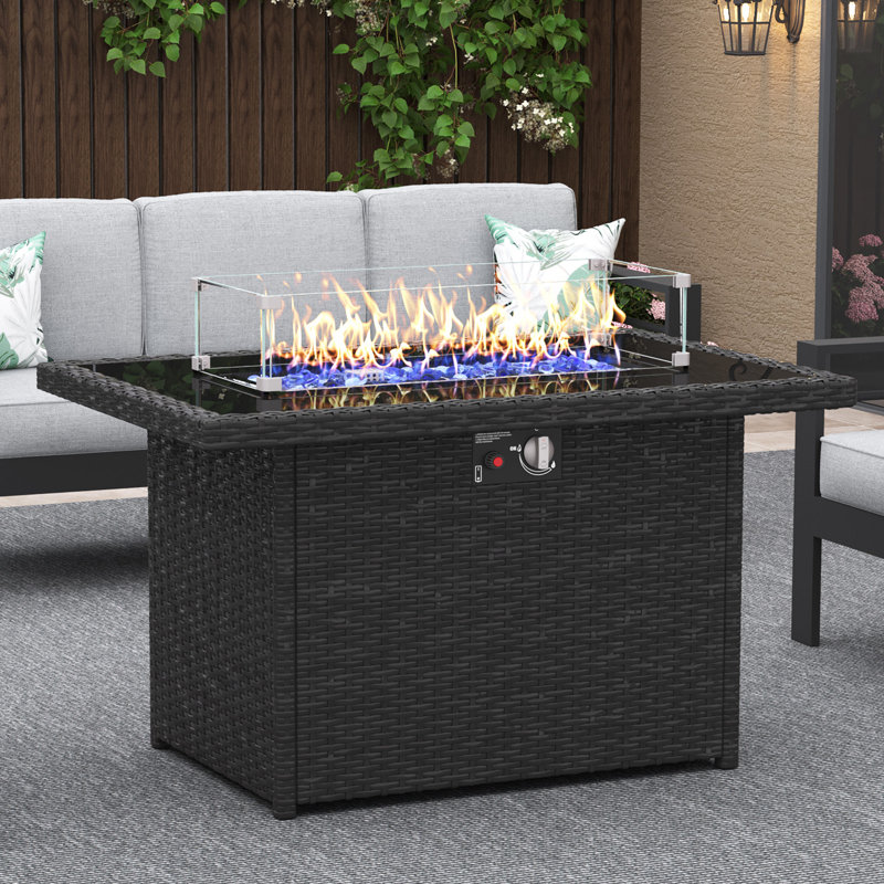 Alturas 44" Propane Gas Outdoor Fire Table with Glass Wind Guard, Black