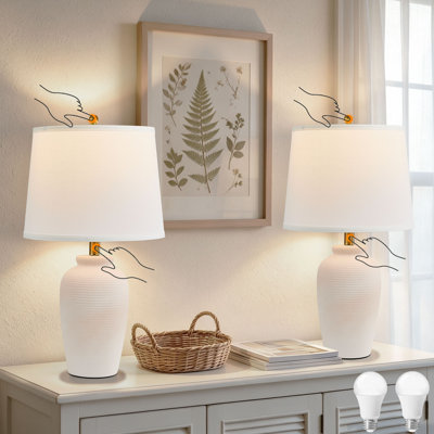 23.8"Ceramic Table Lamp Touch Control Bedside Lamp Set of 2