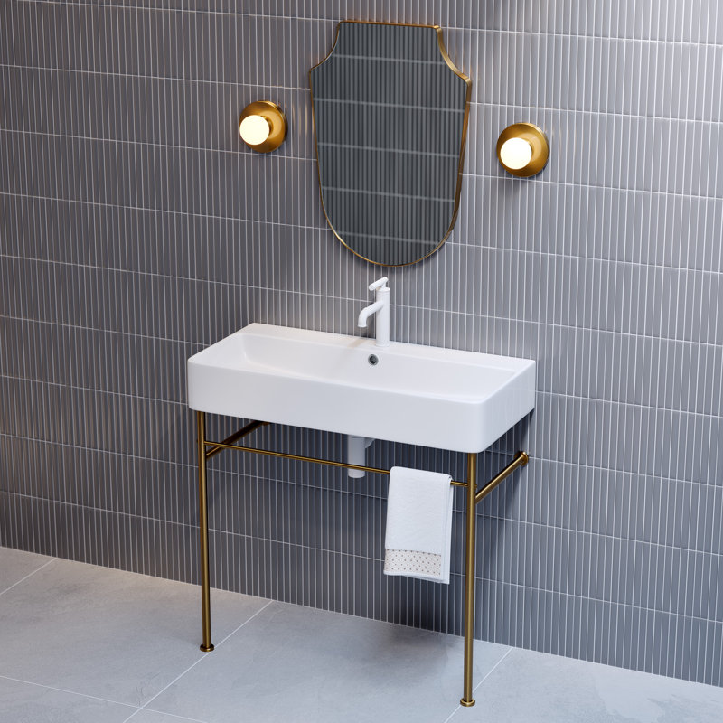 Lavabo console 36 po Carre, Blanc / or brossé