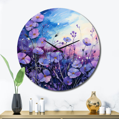 Violets Field Pointillism Dot III Metal Wall Clock