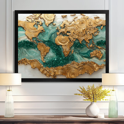 Emerald Crystals World Map Wood Slide I - Art mural carte du monde