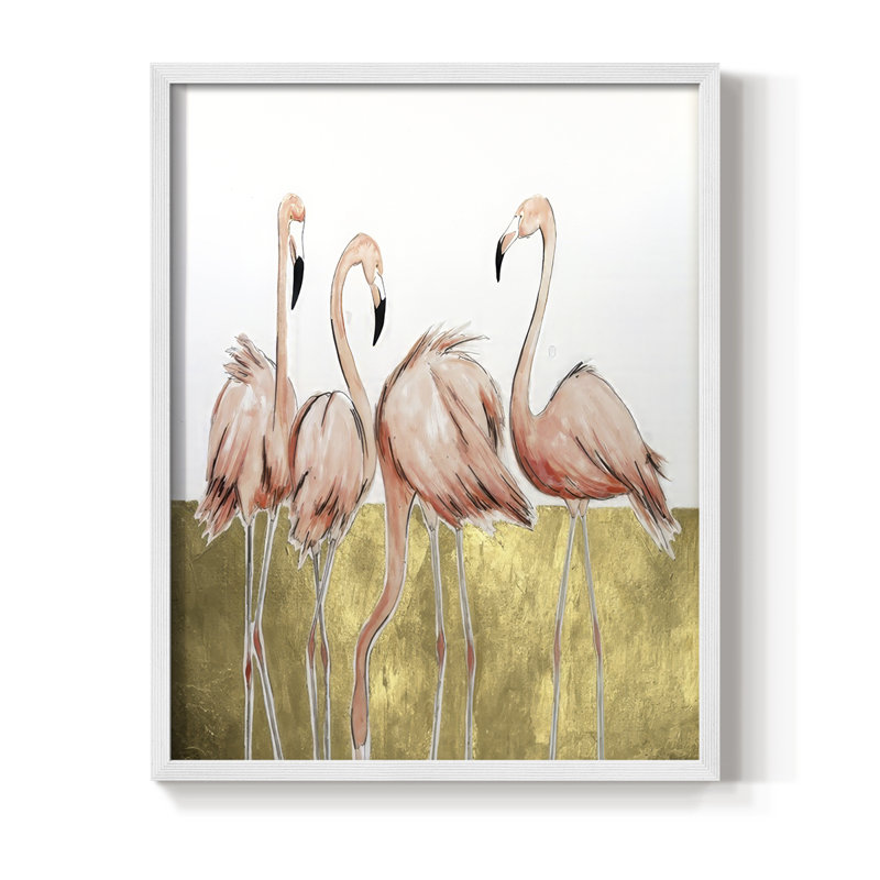 Flamant rose I, reproduction encadrée - bois massif, H 15 po x l 12 po, Blanc