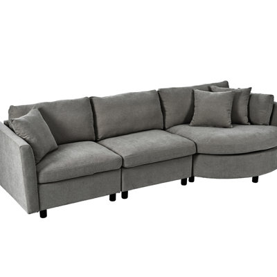 Cozy : 3 Cushioned Sofas With Pillows. Fabric, Removable Cushions. Wooden Structure, High Foam Filling. Gray. For Living Room, Study, Apartment Elevate Your Room Curved - Upholstery, Back Cushions,
