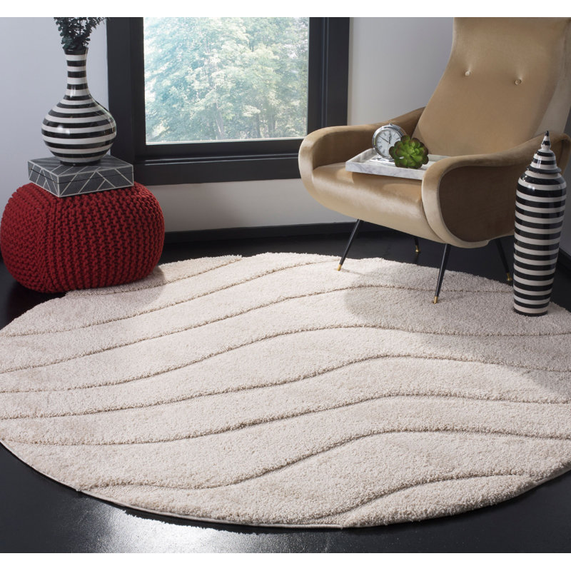Tapis crème à motif abstrait Ashal, Rond 4 pi, Cream