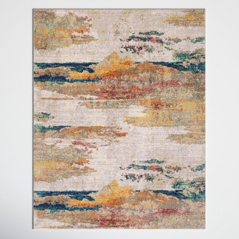 Diorio Saffron/Teal/Light Gray Area Rug, Rectangle 7'10" x 10'