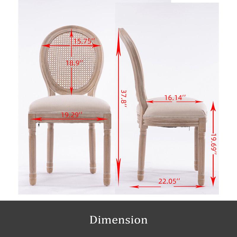 Chaise de salle à manger à structure française en bois massif avec dossier en rotin