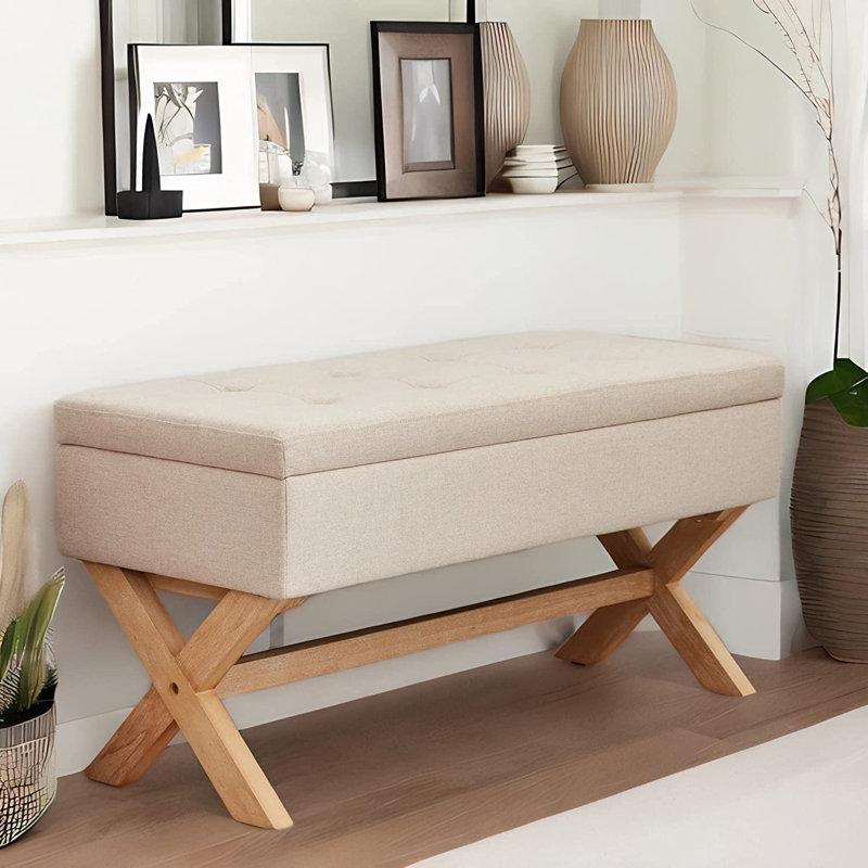 Banc de rangement rembourré Mykyla, Beige