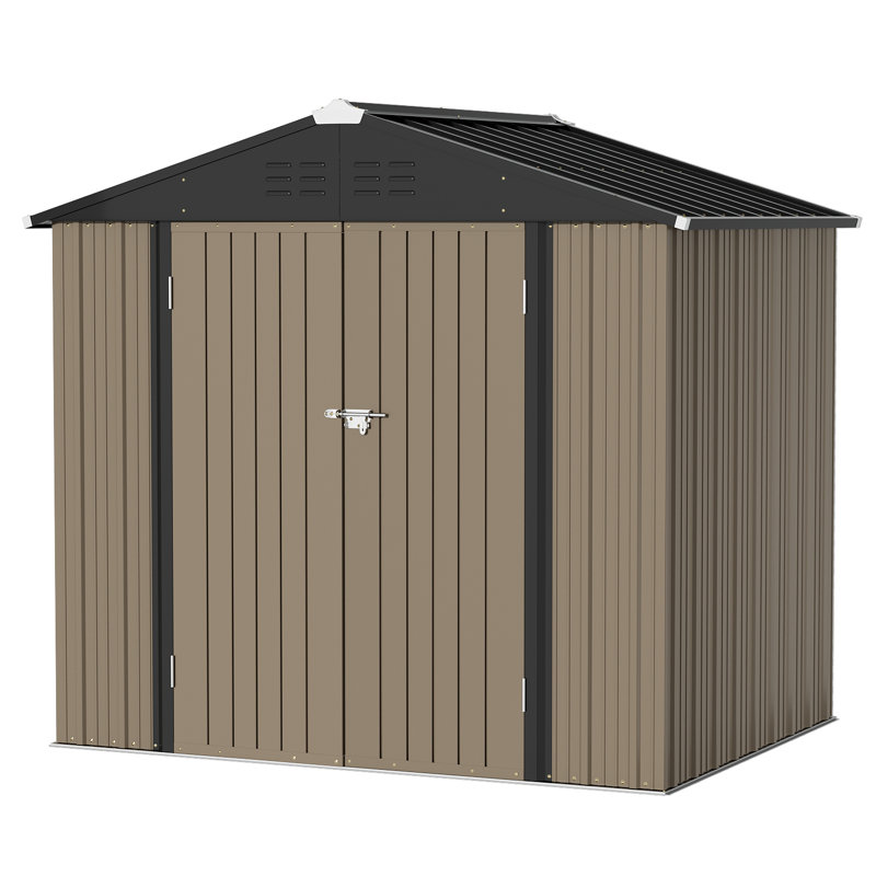 Remise de rangement extérieure en métal l 8 pi x P 6 pi, Brun / noir