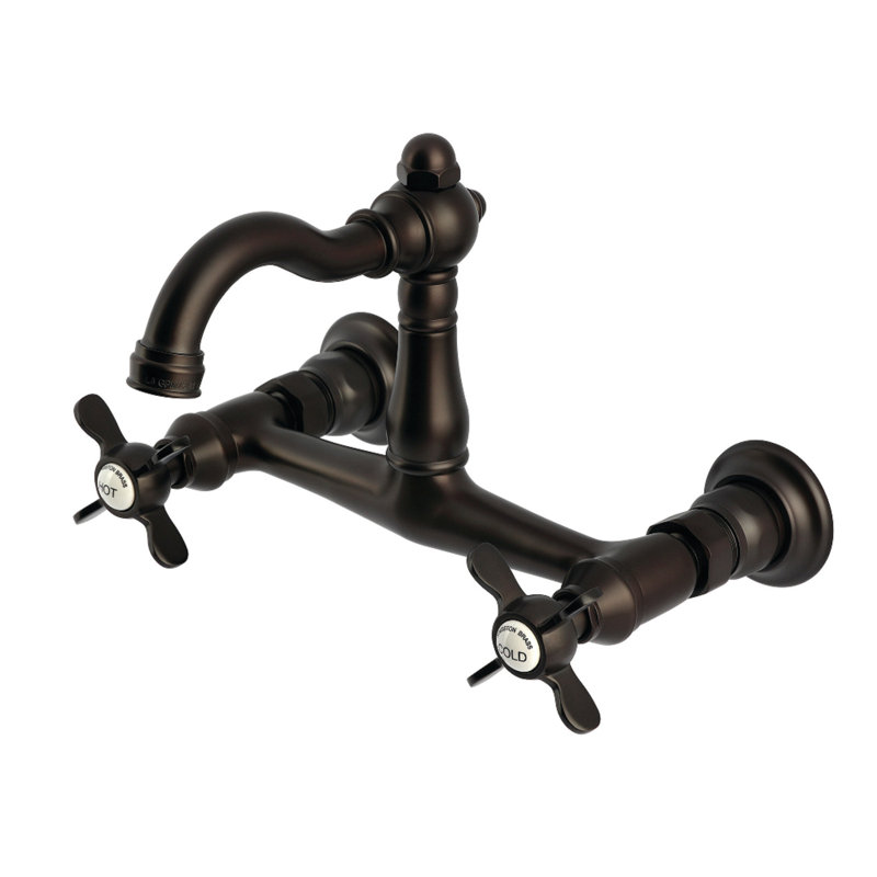 Kingston Brass Vintage Double-Handle 2-Hole Wall-Mount Bridge Kitchen Faucet, Oil Rubbed Bronze