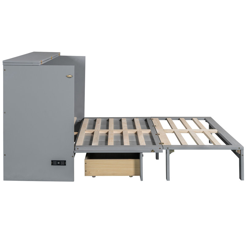 Grand lit gris avec tiroirs de rangement internes pratiques dans un tiroir polyvalent et spacieux, Gris, Grand lit
