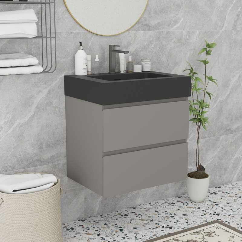 Meuble-lavabo moderne avec lavabo, Noir, noir, noir, noir, Gris