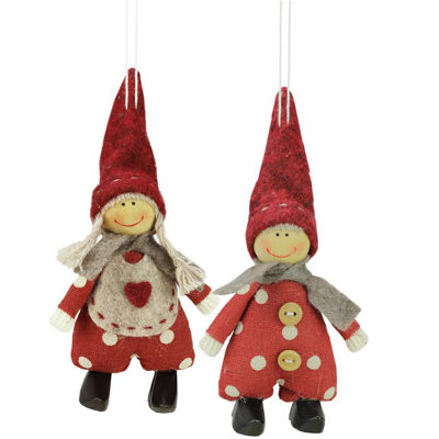 Ornements de Noël suspendus à pois rouges garçon et fille
