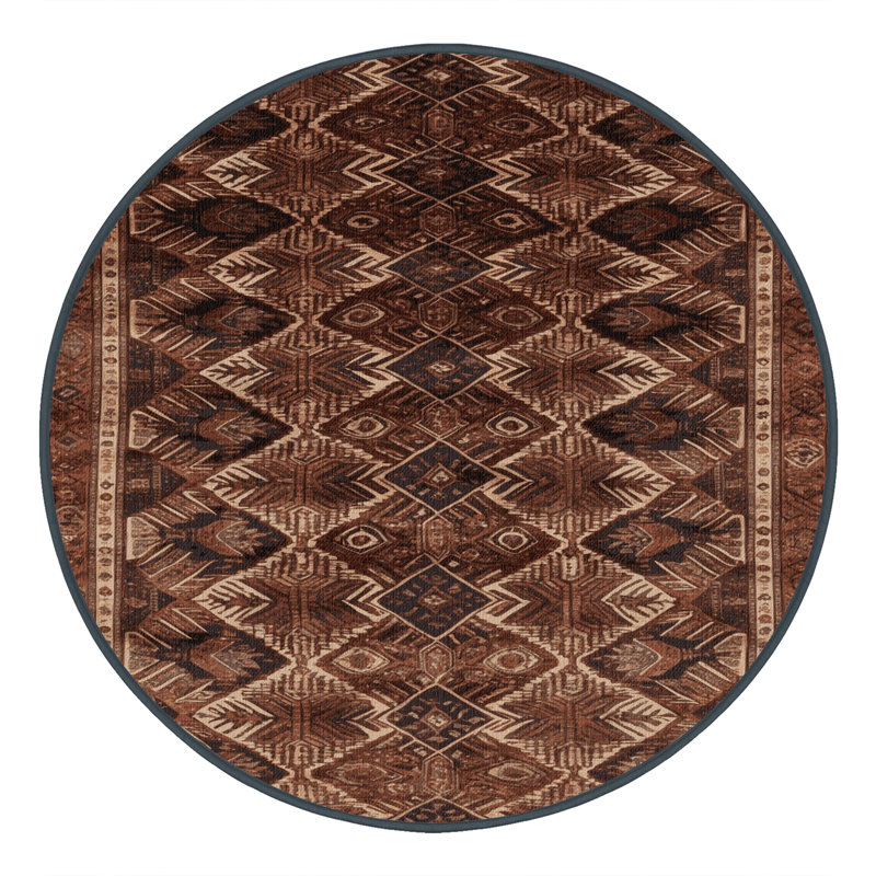Tapis brun lavable à la machine, Rond 8 pi