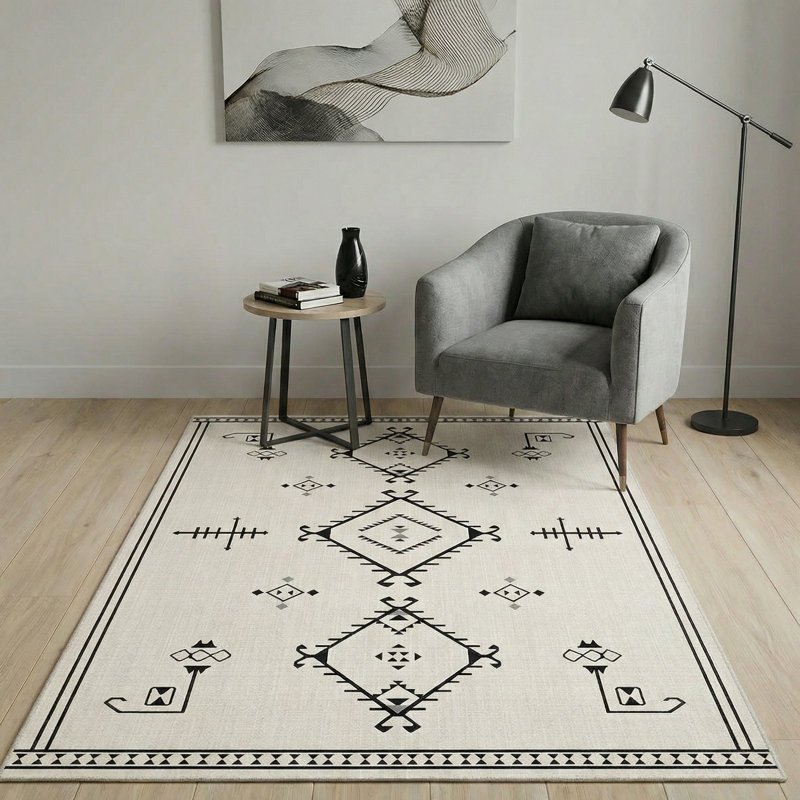 Tapis à motif géométrique marocain beige Thambiah, Rectangle 3 pi 4 po x 6 pi 7 po