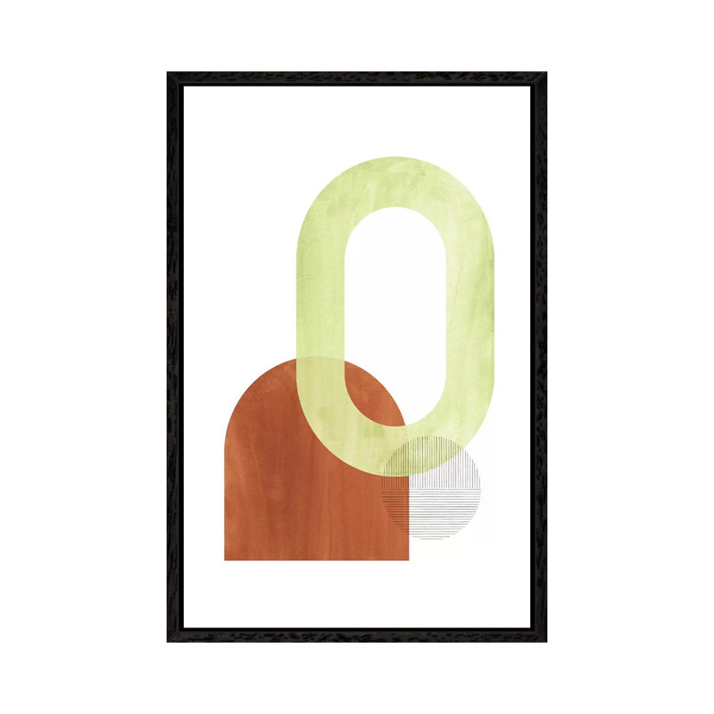 Abstract Terracotta And Green Shapes by Whales Way - Painting on Canvas, 101.6cm H x 66.04cm W x 3.81cm D, Black Framed