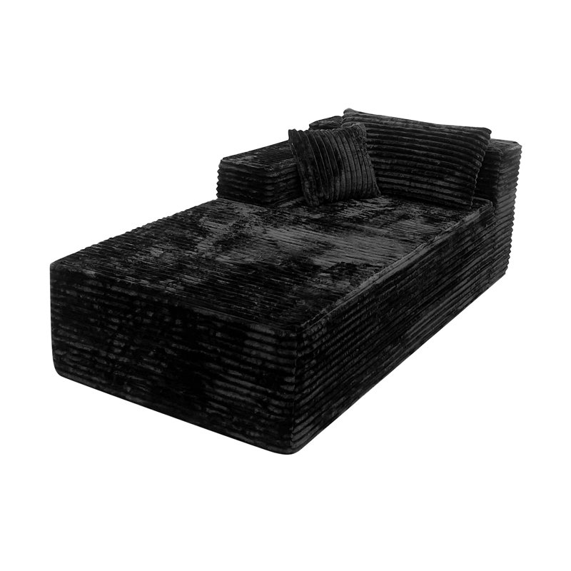 Canapé modulaire noir avec méridienne réversible en velours côtelé moelleux, aucun assemblage requis, petit canapé 2 places