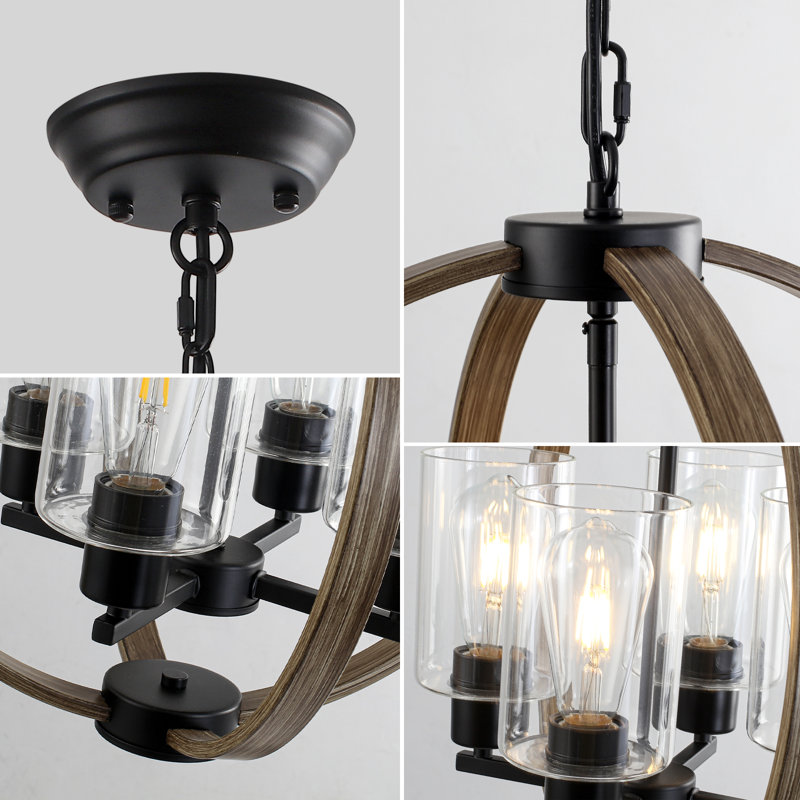 4 - Light Dimmable Globe Lantern  Farmhouse / Country Glass Shaded Chandelier, Brown