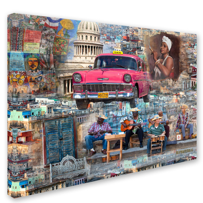 «Pink Chevy in Havana» par Nubar, impression sur toile tendue, H 14 po x l 19 po x P 2 po