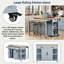 Îlot de cuisine avec table de salle à manger extensible, support de rangement interne, prise de courant, 2 tiroirs, 2 armoires et tablettes ouvertes-96664664