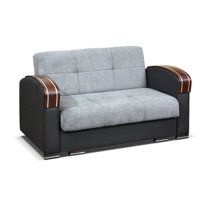 Bixie Twin 67'' Leather Convertible Sofa, Gray Genuine Leather
