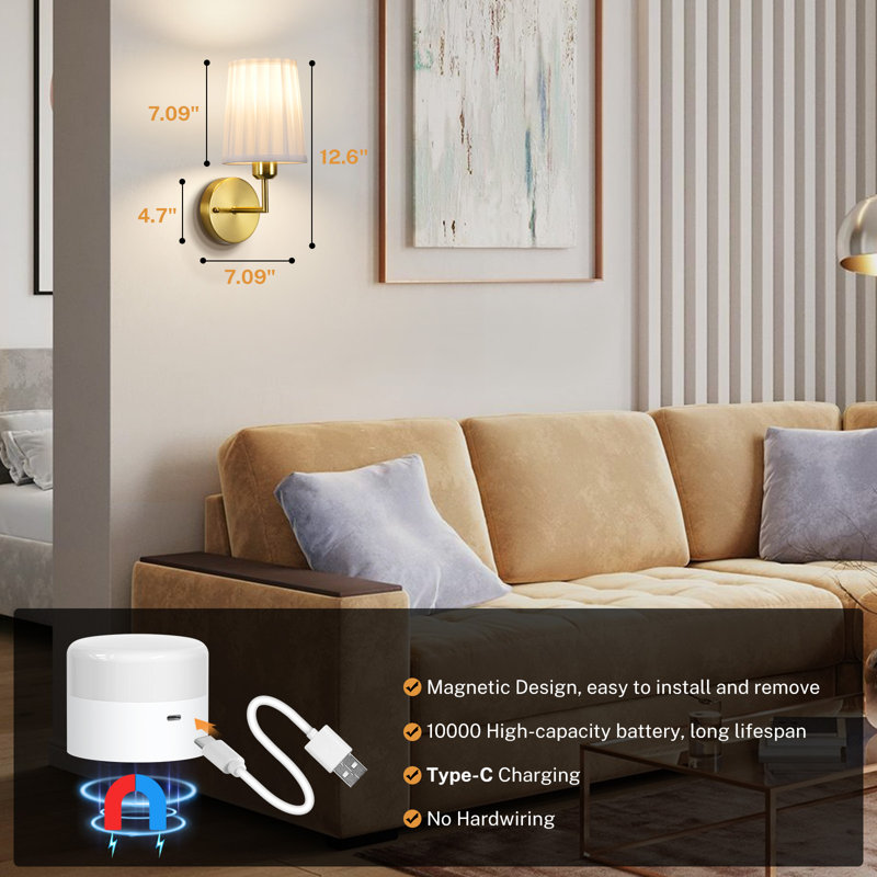 Battery Operated Wall Sconces Set Of 2, 10000mah Rechargeable Dimmable Wall Light With Bulb And Remote