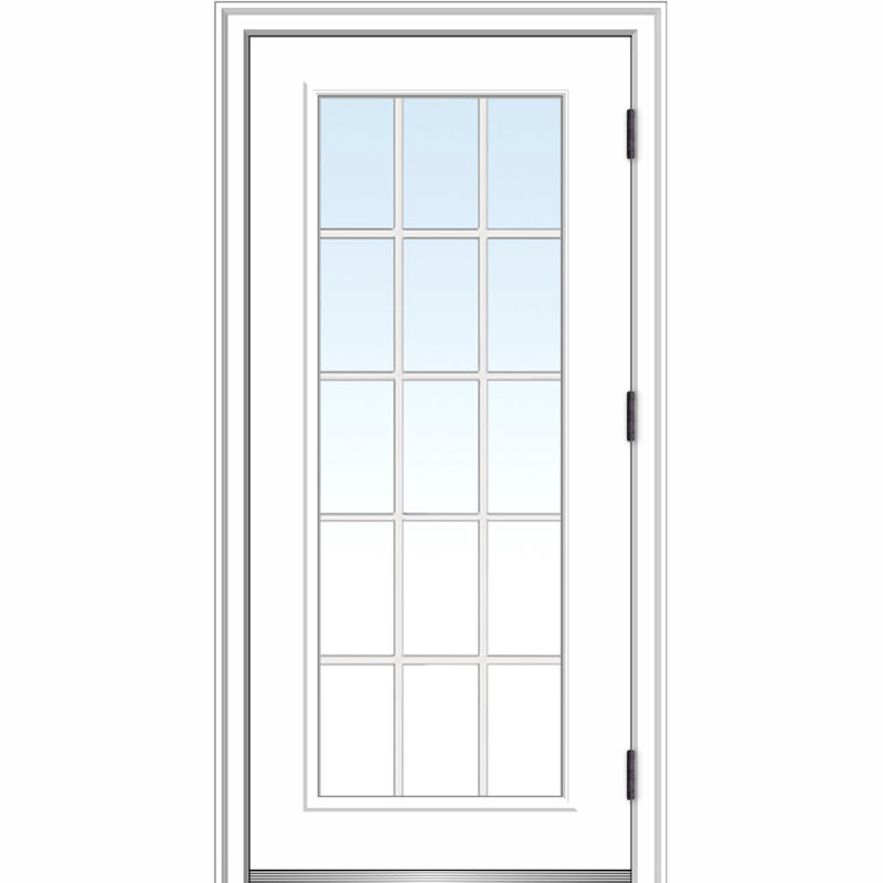 Internal Grilles Glass Smooth Primed Fibreglass Prehung Front Entry Door, Left Hand/Outswing, 80" H x 32" W x 1.75" D, 4.56"