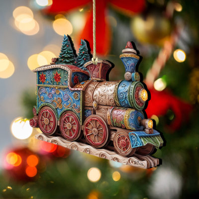 Christmas Train Wooden Ornament by G. Debrekht