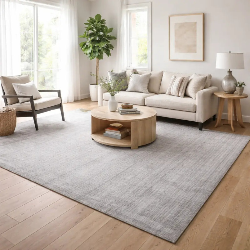Tapis tissé à la main | Tapis en laine et bambou en soie moderne | Tapis d'intérieur 9 mm beige, Rectangle de 5 pi x 8 pi