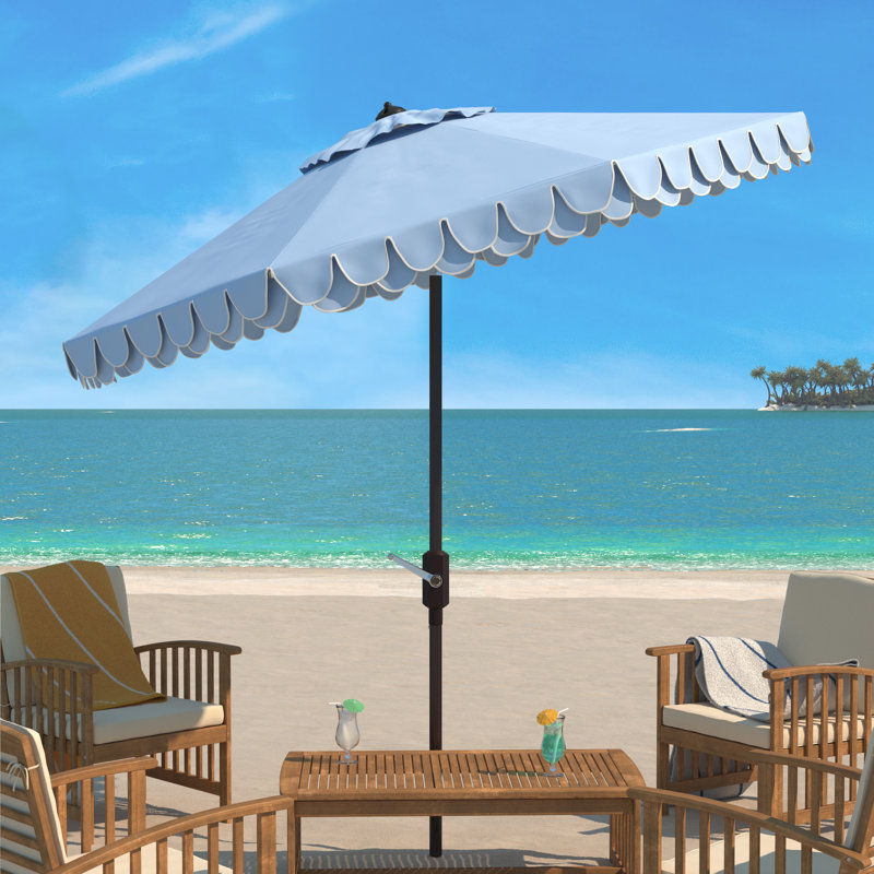 Outdoor Uv Resistant Elegant Valance Manual Tilt Umbrella, Baby Blue, Brown