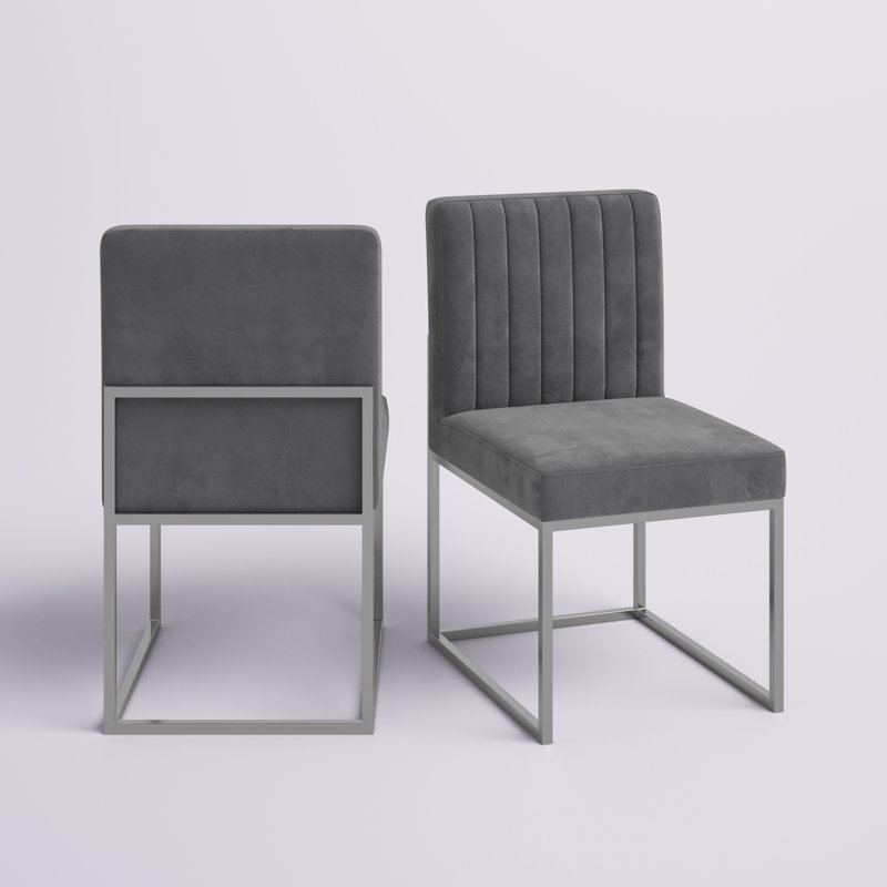 Amberdawn 18.5'' H Velvet Upholstered Side Chair, Grey Velvet, Chrome