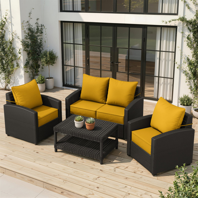 Outdoor 6.5" Thick Deep Seating Cushion Set Water-Resistant & Fade-Resistant Patio Chair Cushions, Yellow
