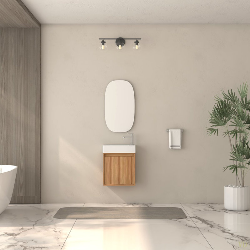 Petit meuble-lavabo mural de 16 po en bois massif d'acacia avec lavabo en résine SMC et meuble-lavabo moderne avec porte à fermeture en douceur
