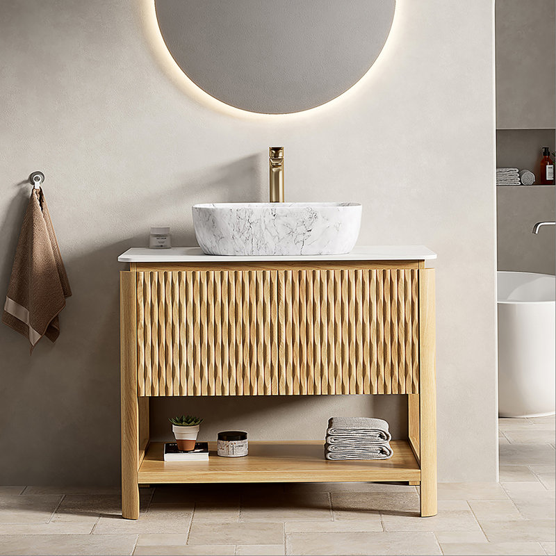 Meuble-lavabo de salle de bain autoportant avec tablette ouverte