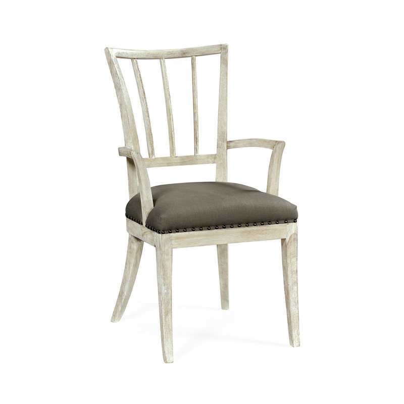 Chaise avec accoudoirs à dossier en lattes de coton beige William Yeoward, Beige