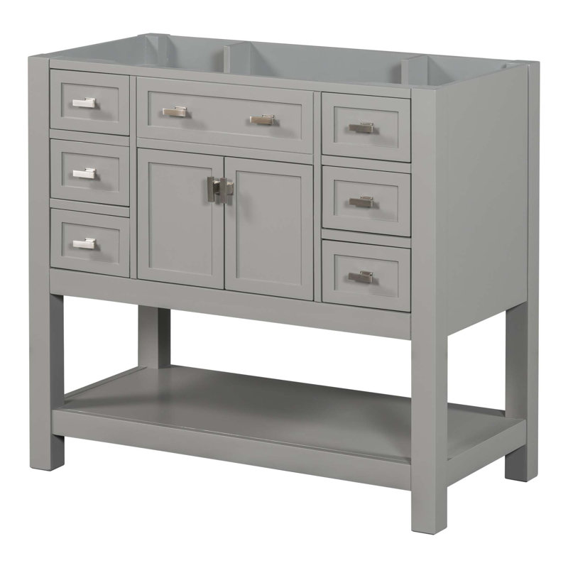 Base de meuble-lavabo moderne avec 2 portes à fermeture douce et 6 tiroirs (évier non inclus), Gris